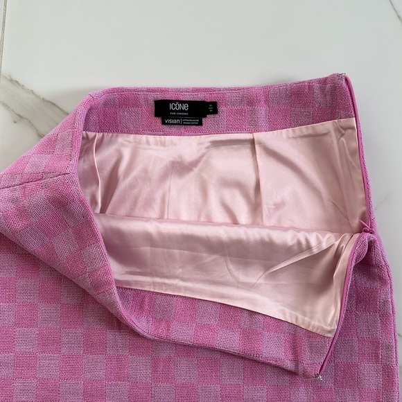 ICONE par Simons Pink checkered damier organic cotton mini skirt Size Medium M - Picture 3 of 8